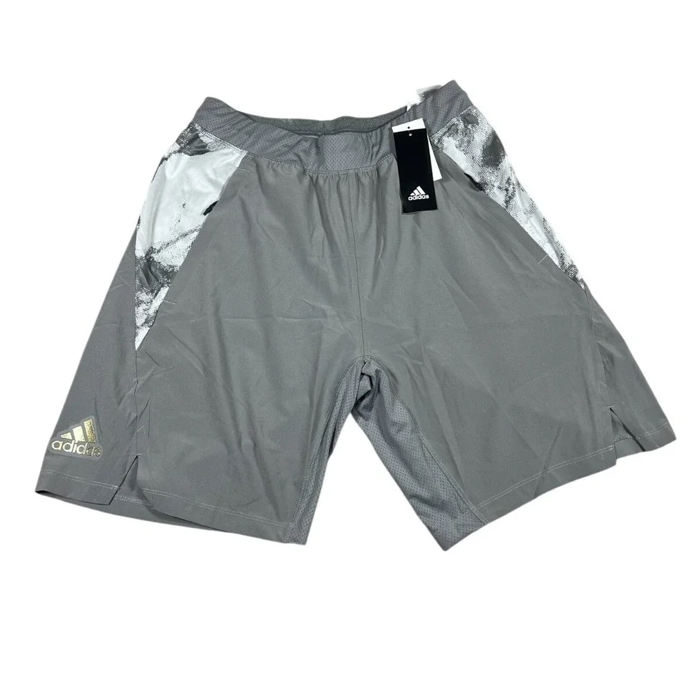 Adidas Mens AEROREADY Training Shorts Grey‎ Marble Print Zip Pockets GG2886 NEW